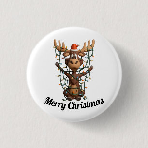 Holiday Lights Moose 3 Cm Round Badge