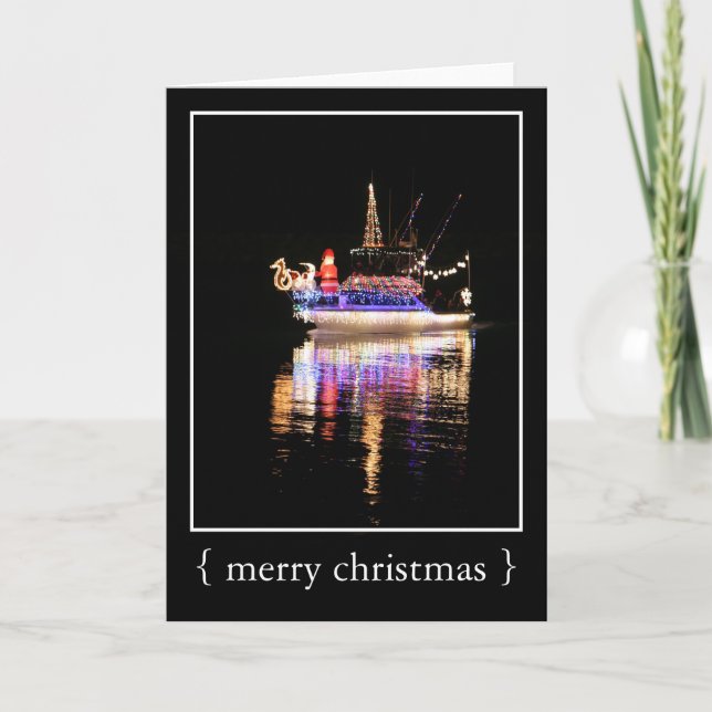 Holiday Lights on a Boat Merry Christmas Card (Front)