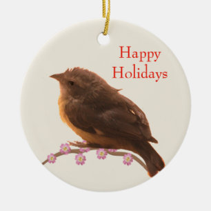 Holiday Little Bird on Beige Ceramic Tree Decoration