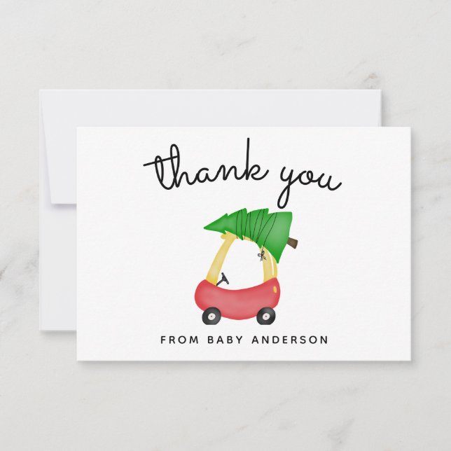 Holiday Little Red Car Baby Shower Thank You Card (Front)