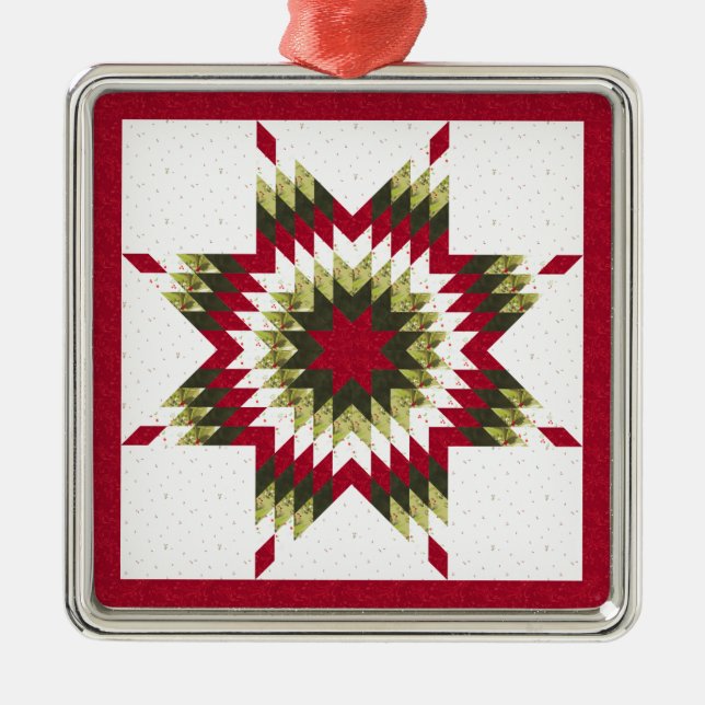 Holiday Lone Star Quilt Design Metal Tree Decoration (Front)