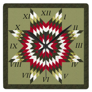 Holiday Lone Star Quilt Design Square Wall Clock
