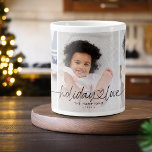 Holiday Love 3 Photos Large Coffee Mug<br><div class="desc">Modern 3 photos and script "Holiday Love" with connected heart in word coffee mug.</div>