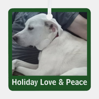 Holiday Love and Peace Cute Dog Photo with Dad Metal Tree Decoration