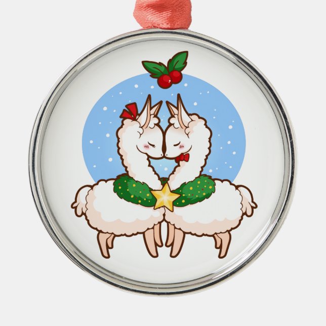 Holiday Love Llamas Metal Tree Decoration (Front)