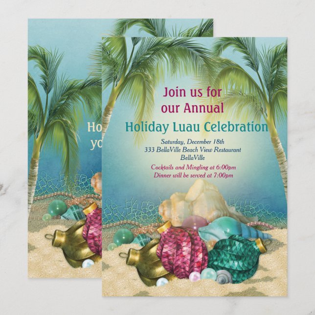 Holiday Luau Beach Party Invitations (Front/Back)
