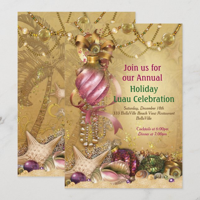 Holiday Luau Beach Party Invitations (Front/Back)
