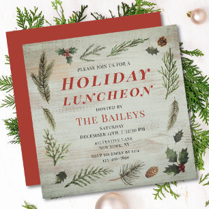 Holiday Luncheon Christmas Rustic Winter Floral Invitation
