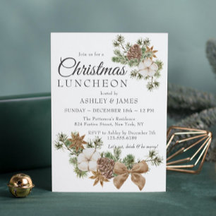 Holiday Luncheon Cotton Pine Rustic Botanical Invitation