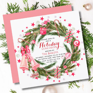 Holiday Luncheon Elegant Christmas Floral Wreath Invitation