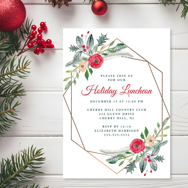 Holiday Luncheon Greenery Watercolor Party Invitation (Creator Uploaded)