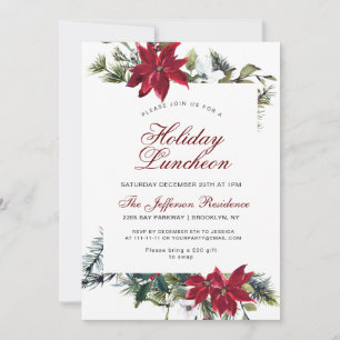 Holiday Luncheon Red Poinsettia Floral Christmas Invitation