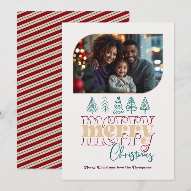 Holiday Luxe Modern Retro Doodle Christmas Photo (Front/Back)