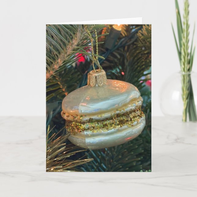 Holiday Macaron Christmas Tree Ornament Card (Front)