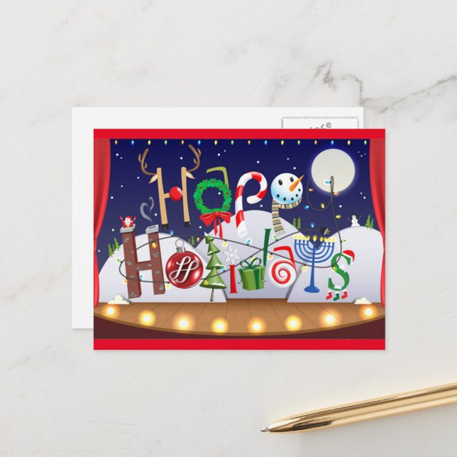 Holiday Magic Letter Art  Postcard ("Holiday magic in every letter a cheerful, cozy way to celebrate the season")