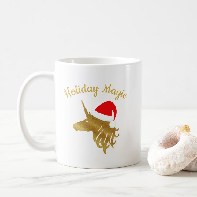 Holiday Magic Unicorn Christmas Mug in Red (With Donut)