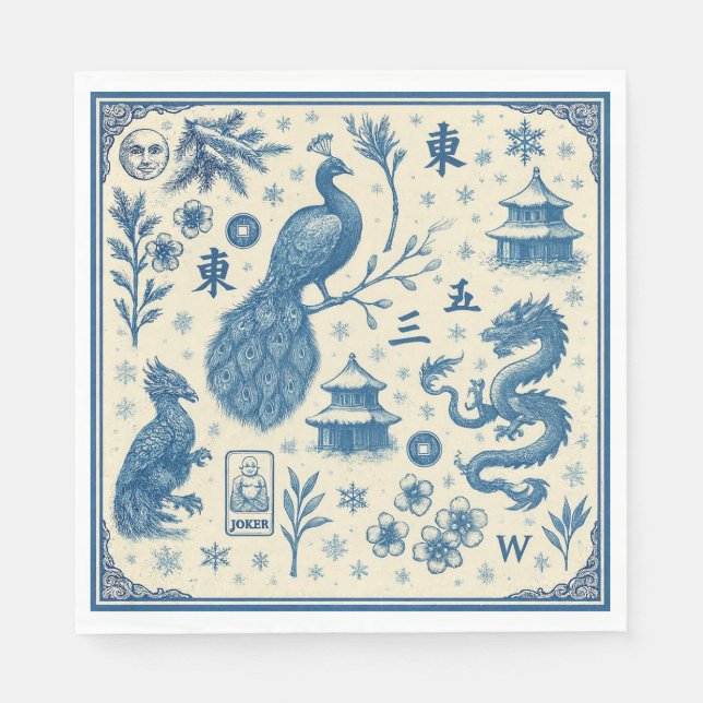 Holiday Mahjong Toile Napkins  (Front)