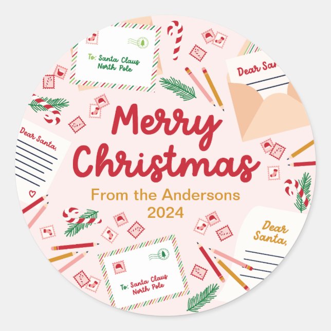Holiday Mail & Letters to Santa - Merry Christmas Classic Round Sticker (Front)