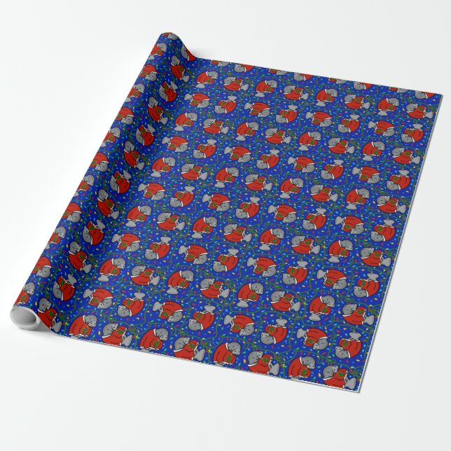 Holiday Manatees Wrapping Paper (Unrolled)