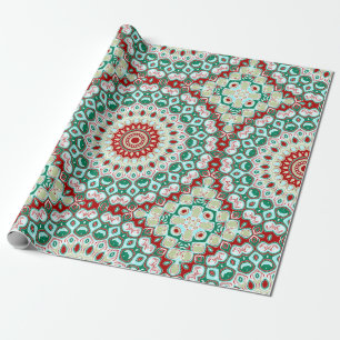Holiday Mandala in Red, Green, and Winter White Wrapping Paper