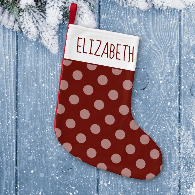 Holiday Matching Couple Add Your Name Polka Dots Small Christmas Stocking (Creator Uploaded)
