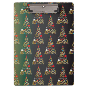 Holiday matte green gold Christmas tree pattern Clipboard