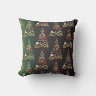Holiday matte green gold Christmas tree pattern Cushion
