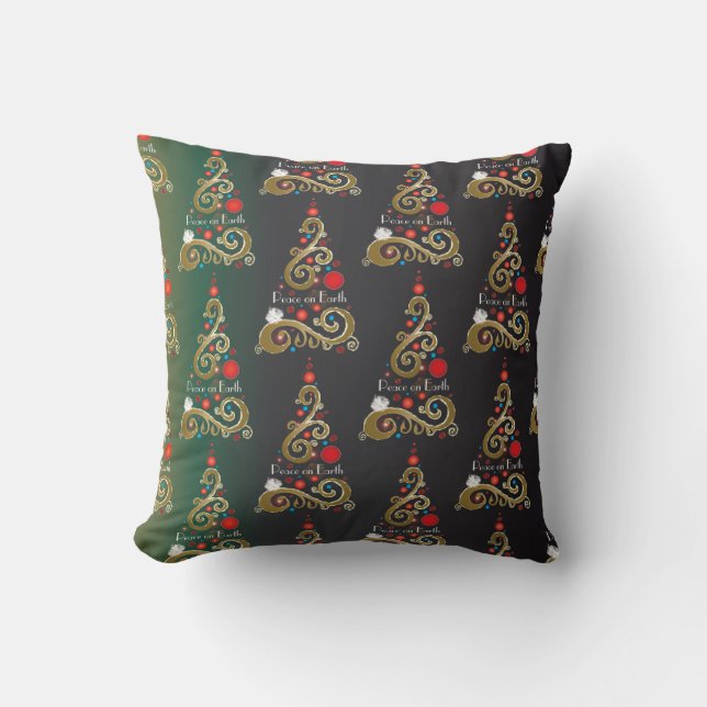 Holiday matte green gold Christmas tree pattern Cushion (Front)