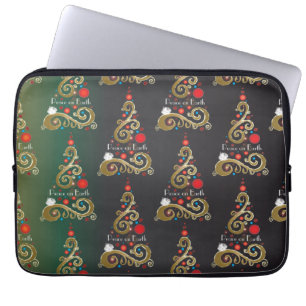 Holiday matte green gold Christmas tree pattern Laptop Sleeve