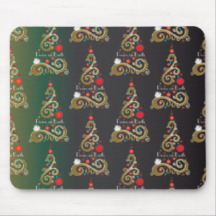 Holiday matte green gold Christmas tree pattern Mouse Mat