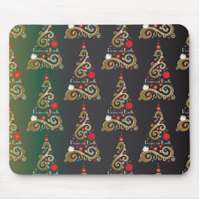 Holiday matte green gold Christmas tree pattern Mouse Mat (Front)