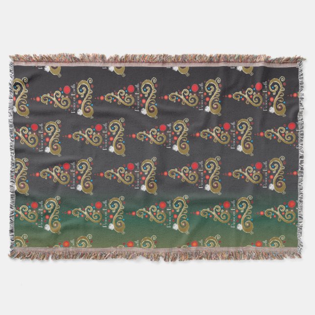 Holiday matte green gold Christmas tree pattern Throw Blanket (Front)