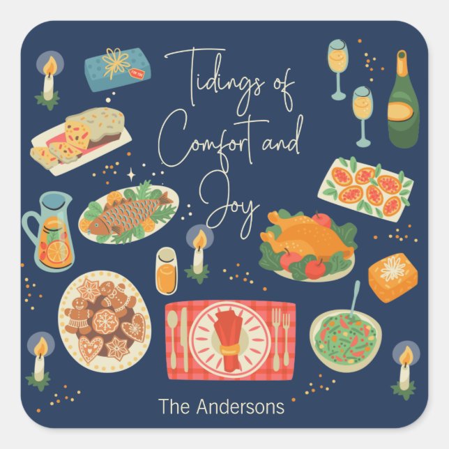 Holiday Meal Tidings Of Comfort & Joy Holiday Square Sticker (Front)
