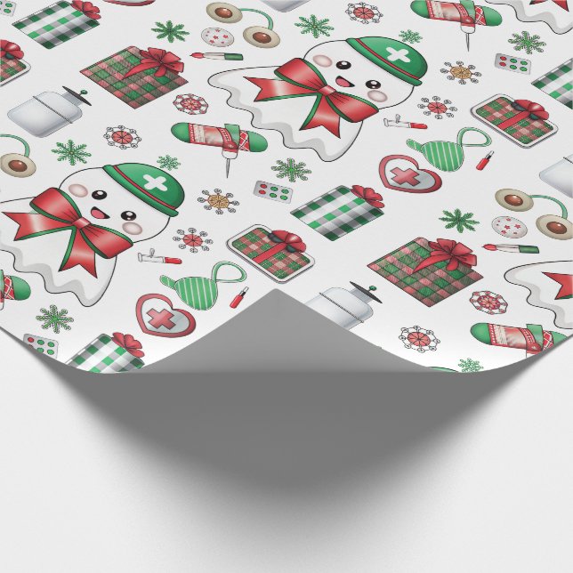 Holiday Medical with Stethoscope Christmas Nurse Wrapping Paper (Corner)