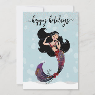 Holiday Mermaid Christmas Diamond Bling Card