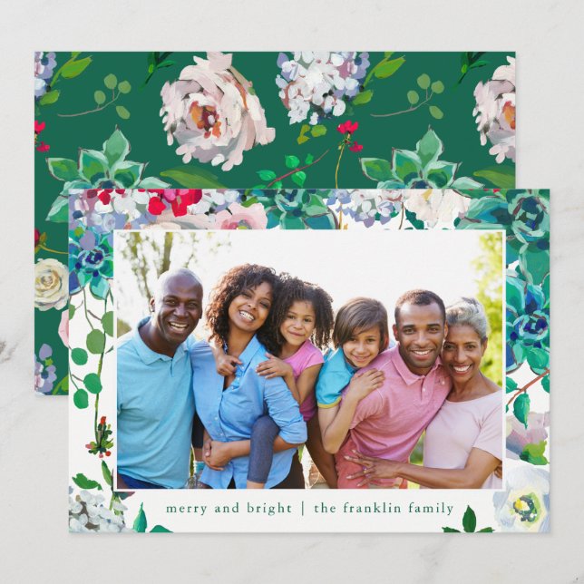 Holiday Merry and Bright Christmas Floral Photo (Front/Back)
