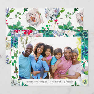 Holiday Merry and Bright Christmas Floral Photo Card