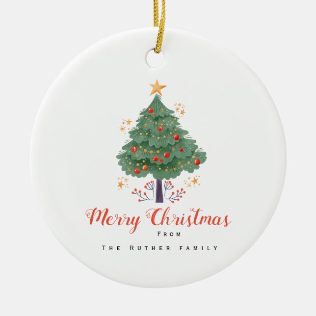 Holiday merry christmas family ceramic tree decoration (Front)