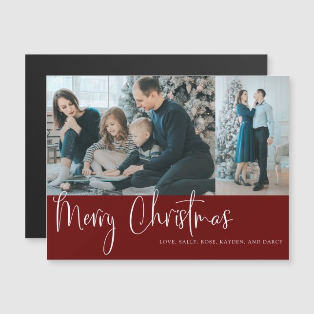 Holiday Merry Christmas Script 2 Photo Collage Red (Front/Back)