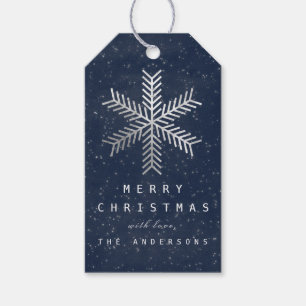 Holiday Merry Gift To Snowflake Silver Blue  Navy Tags