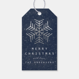 Holiday Merry Gift To Snowflakes Silver Blue  Navy Tags