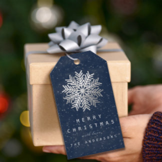 Holiday Merry Gift To Snowflakes Star Silver Navy Tags