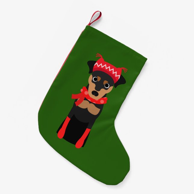Holiday Miniature Pinscher Christmas Stocking (Front (Hanging))