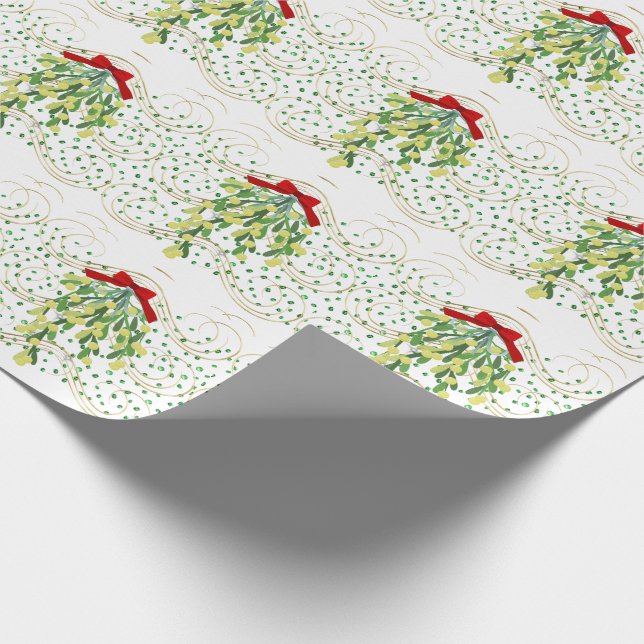 Holiday Mistletoe and Green Stones Wrapping Paper (Corner)
