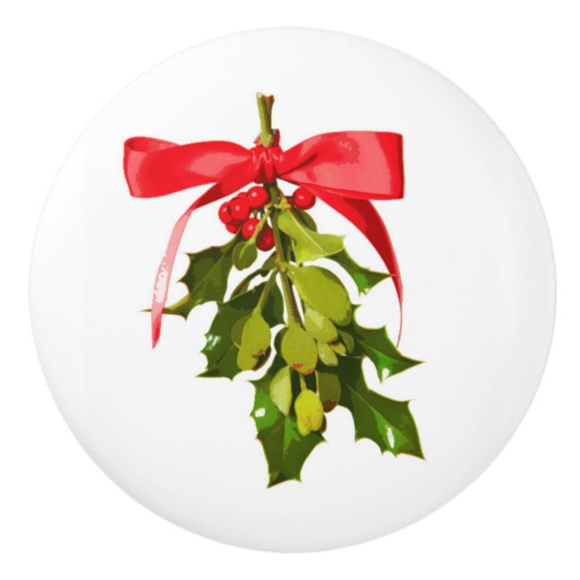 holiday mistletoe ceramic knob (Front)