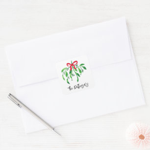 Holiday Mistletoe Name Festive Red Green Kiss Square Sticker