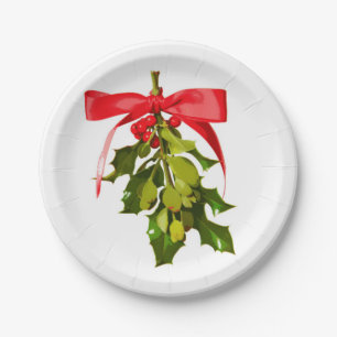 holiday mistletoe paper plate