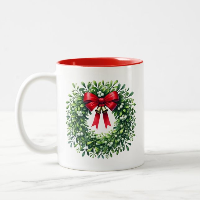 Holiday Mistletoe Wreath Coffee Mug (Left)