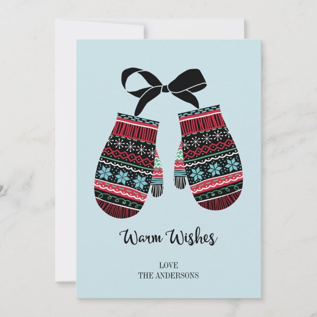 Holiday Mittens Warm Wishes Christmas Card (Front)