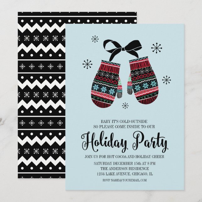 Holiday Mittens Warm Wishes Christmas Party Card (Front/Back)